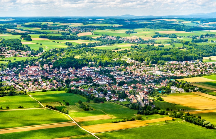 Aerial view of Sierentz village in Haut-Rhin - France